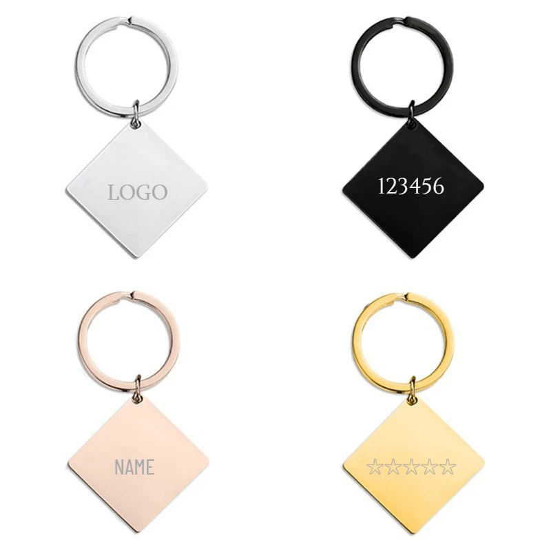 Customized LOGO Keychain Blank Laser Engrave Car Keyring Square Stainless Steel Personalized Key Chains Advertising Billboard