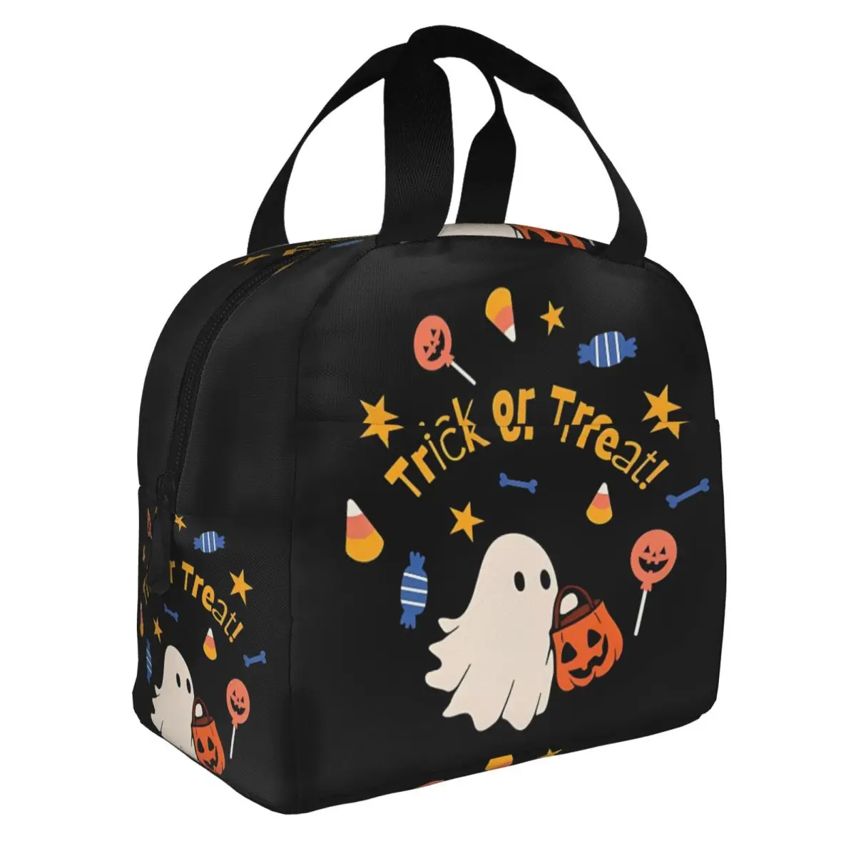 Trick Or Treat Halloween Pumpkims Ghost Insulated Lunch Bag Cooler Bag Meal Leakproof Tote Lunch Box Food Bag School Travel