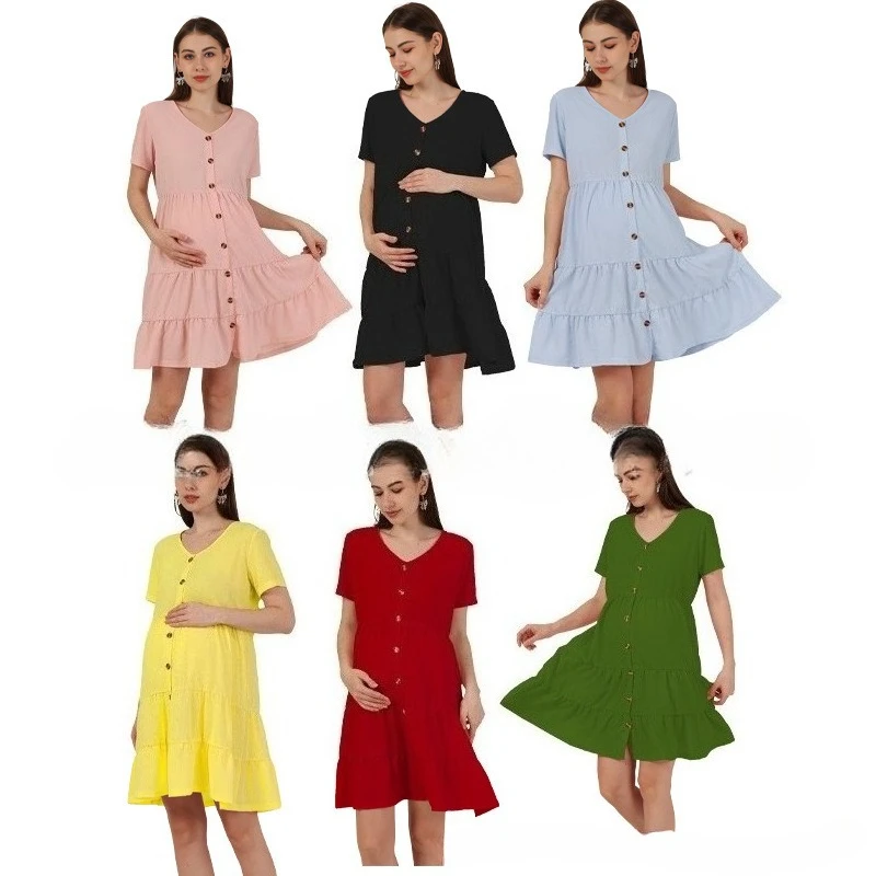 

Multi Colored Pptional Short Sleeved Maternity Loose Dress
