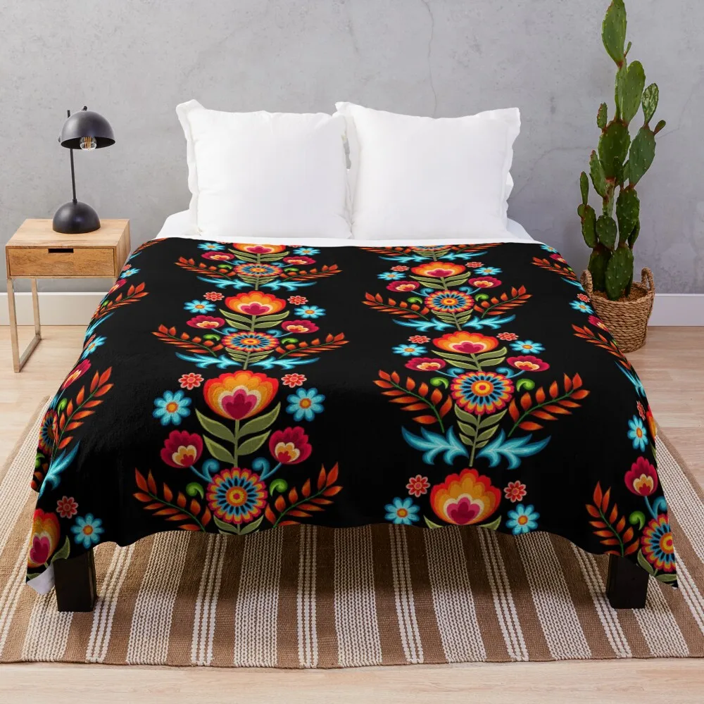 

Hungarian Folk Flower Design Throw Blanket