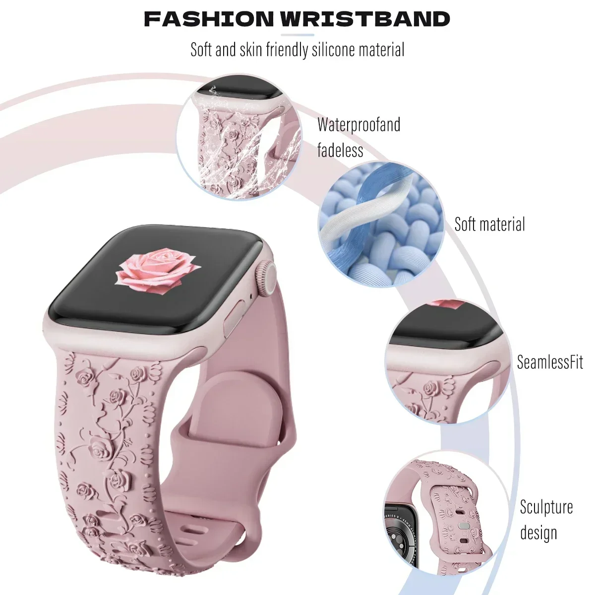 Floral Engraved Band for Apple Watch 46mm 42mm 49mm 44 45mm 41mm Silicone Strap For Iwatch Ultra 2 Series 10 9 8 7 6 SE Correas image 2