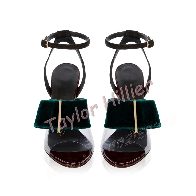 

Women's Blue Suede Bowknot High Heels Open Toe Stiletto Buckle Strap PVC Sandals Elegant Luxury Summer Party Women's Shoes 46