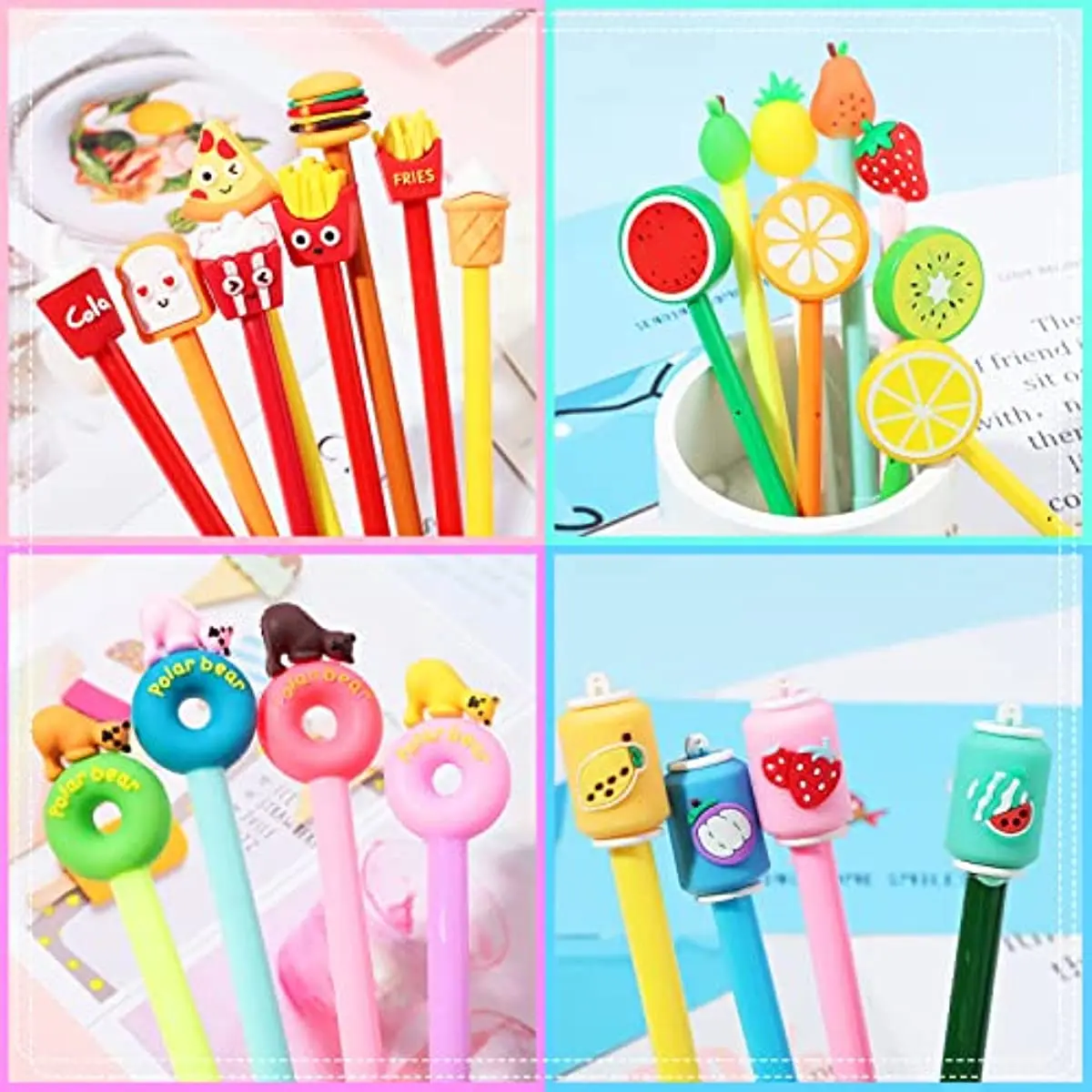 Imagem -03 - Bonito Cartoon Gel Canetas de Tinta Preta Conjunto Bulk Assorted Ferramentas de Escrita Animal Fruit Food Aniversário Presente Escritório Escola Suprimentos 24 Pcs