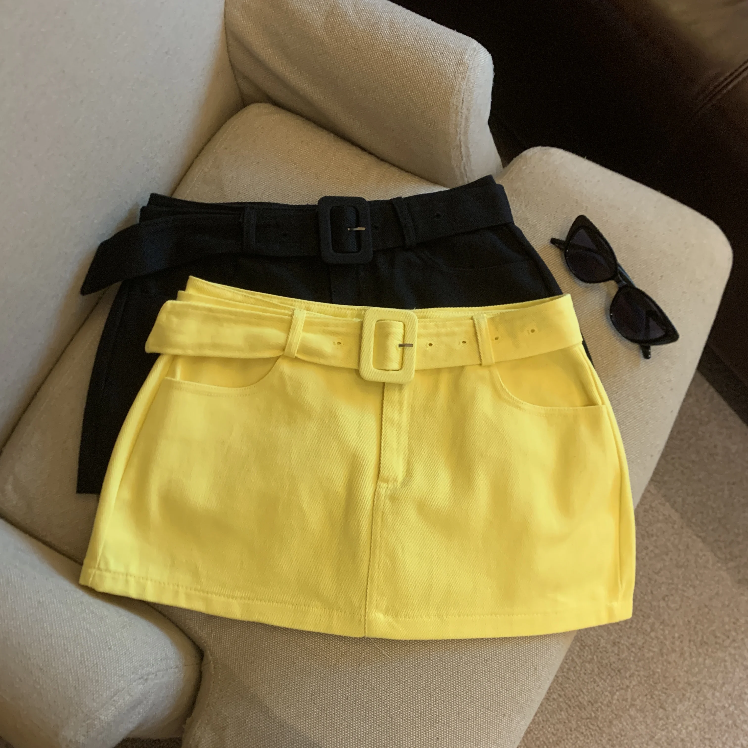 

Women's Summer Chic Solid Color Denim Skirt Lady Streetwear Loose Mini Skirt