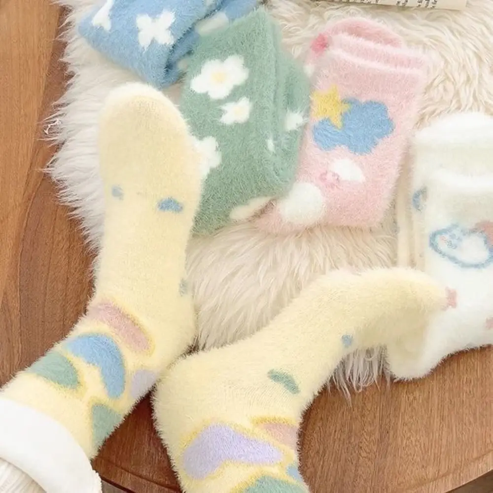 

5Pairs Ins Cartoon Mink Fur Socks Sweet Soft Plush Socks Hosiery Funny Thicken Warm Socks Girls