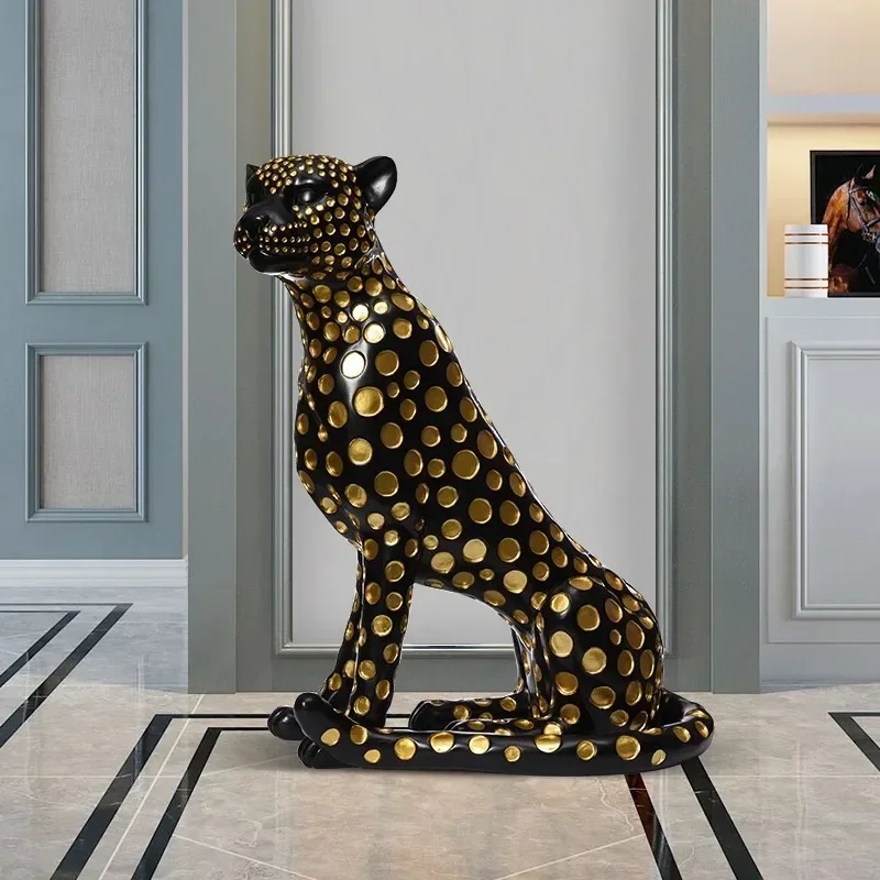 Large Money Leopard Sculpture 120cm Floor Statue Living Room Decor Porch Tray Ornament Housewarming Gift Home Decoration