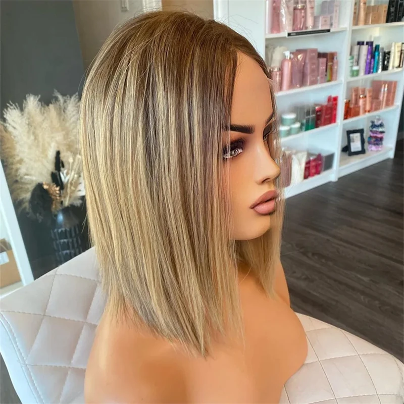 13X4 As Blonde Kant Voorkant Menselijk Haar Pruik Ombre Korte Bob Lace Sluiting Pruik 13X1 Hd Transparant Kant Front Pruik Voor Vrouwen Prepluck