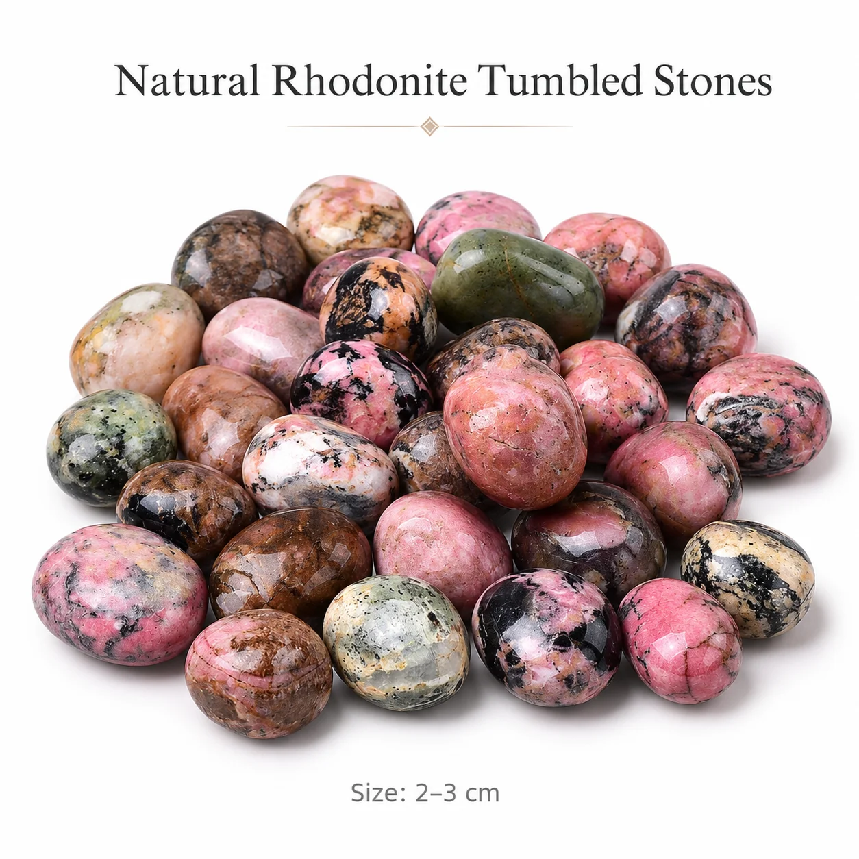 300g Natural Rhodonite Tumbled Stones 2-3cm Polished Pink Black Crystal Bulk for Decor Gift