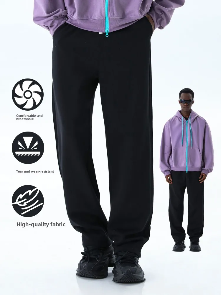 

MMOPTOP Men's Casual Sports Pants Spring Sle Loose Fit Trendy Brand Wide Leg Dstring Trousers Straight Tube Polyester Co...
