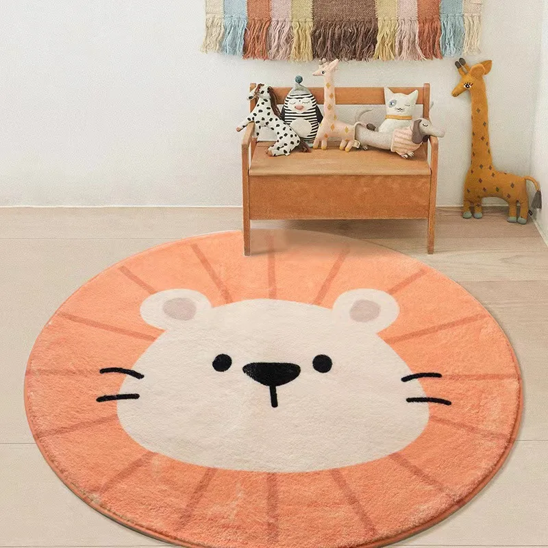 

Nordic Carton Round Rug Carpets for Home Living Room Bedroom Kids Room Blanket Plush Floor Mat Decoration Salon Pile Area Rug