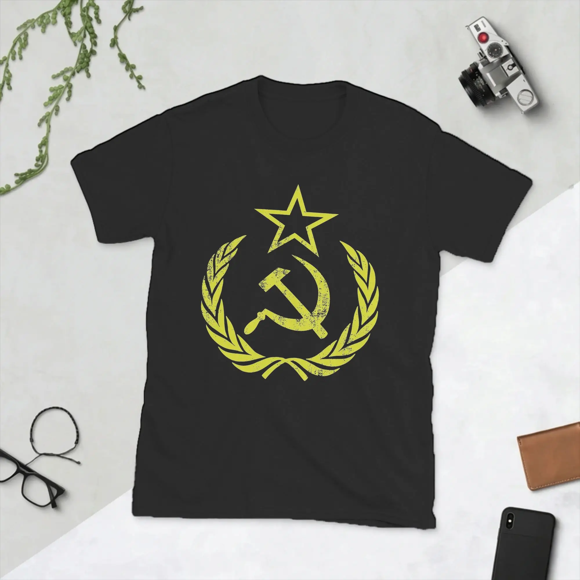 Men's T-Shirt CCCP Flag Hammer Sickle Novelty Pure Cotton Tee Shirt Short Sleeve Soviet Union T Shirt O Neck Clothing Printed