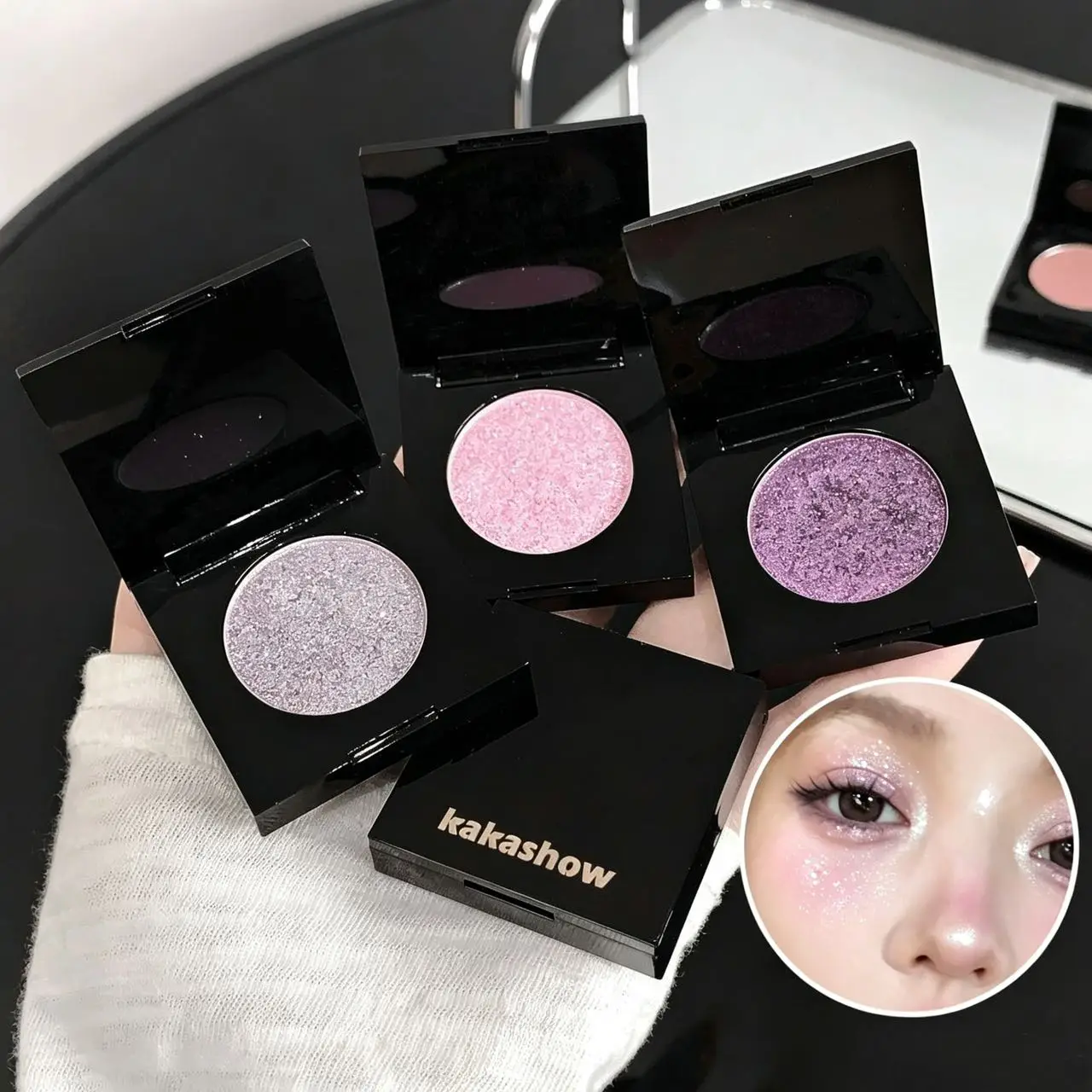 Black Square Single Eyeshadow Pan Matte Shimmer Glitter Pigmented Blendable Portable Eye Makeup Multiple Shades