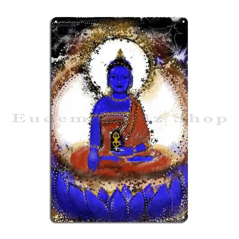 Akshobya Blue Buddha Of The Eastern Realm Metal Sign Poster Wall Cave Wall Cave Garage Living Room Designing Tin Sign Poster