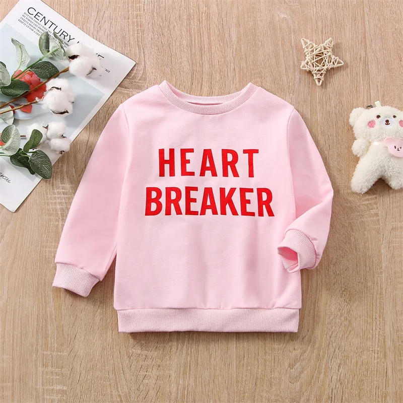 Kids Unisex Fall Fashion Crewneck Sweatshirt with Long Sleeves and Printed Letters for Casual Wear