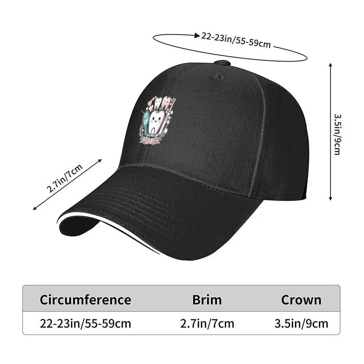 Cute Dental Hygienist Tooth Mirror Sandwich Baseball Cap