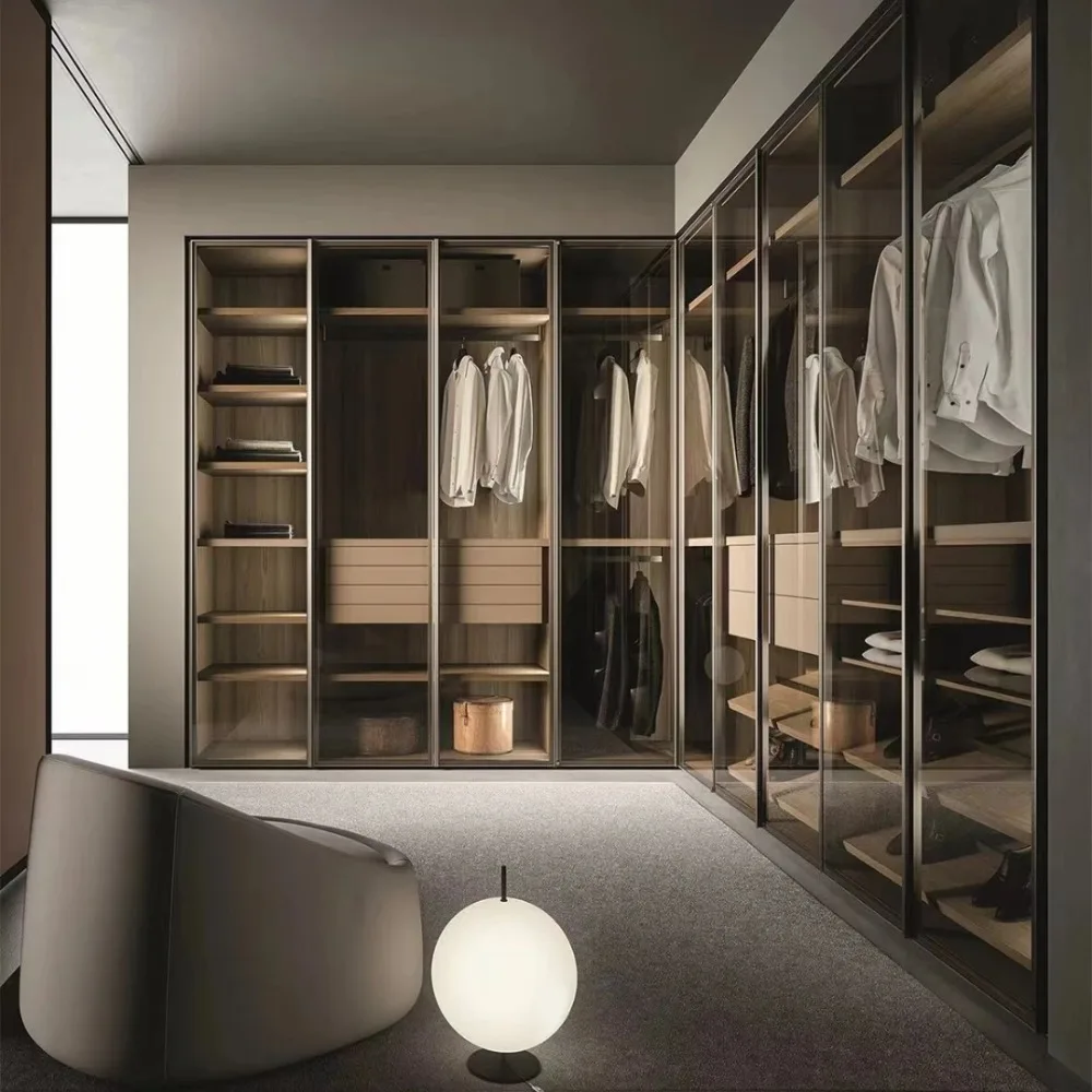 

Wardrobe Household Bedroom Modern Room Closet Custom Bedroom Cabinet Combination of Glass Wardrobe
