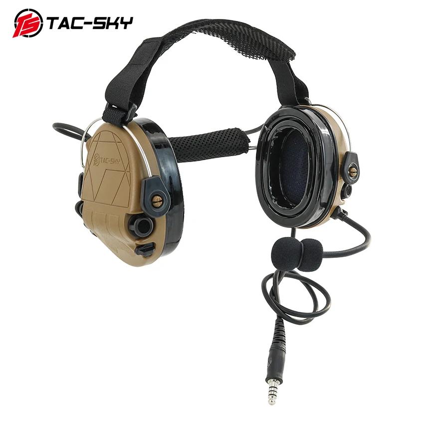 TS TAC-SKY TAC-302 Rear-Pendant Headset for Tactical Communications, Noise-Canceling Hearing Protection with Silicone Ear Muffs