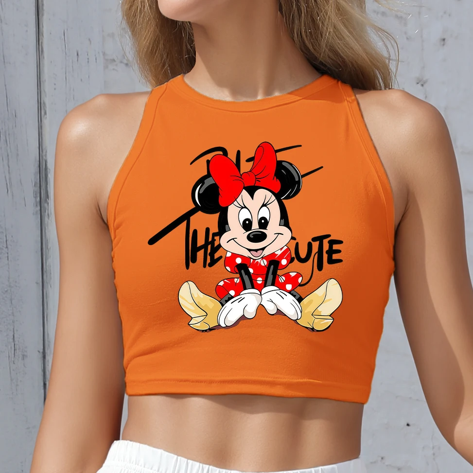 

Summer Sleeveless Crop Top Ladies Fashion Shirts Mickey Minnie 3D Print Round Neck Clothing Sexy Women Y2K Streetwear Tank Top
