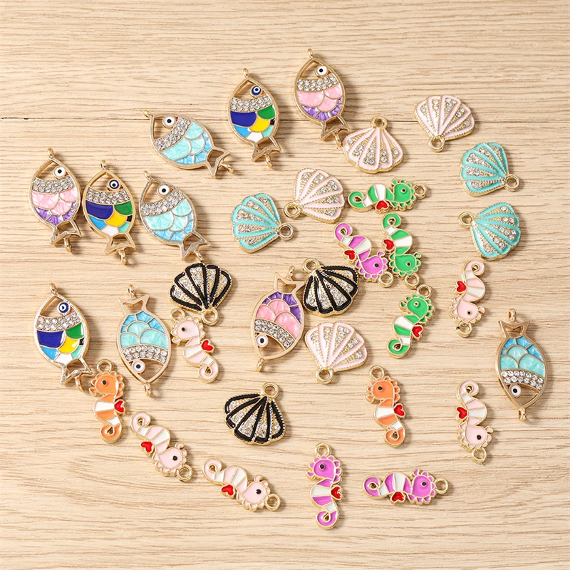 10 Stück niedliche Kristall-Metall-Fisch- und Schildkröten-Anhänger zum Basteln von Ohrringen, Halsketten, Armbändern, DIY-Handarbeiten und Schmuckzubehör – Detail 2