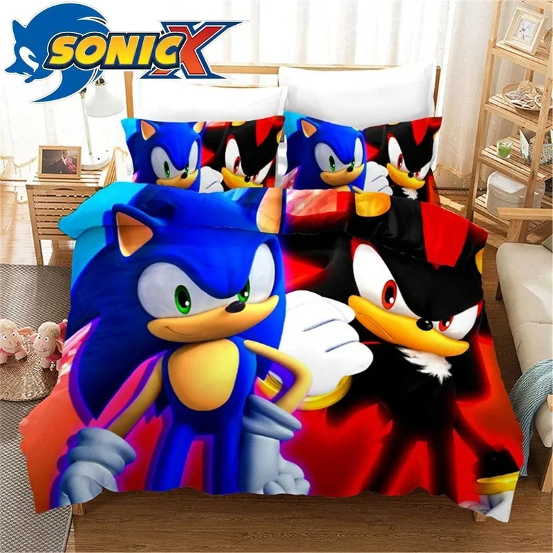 Пододеяльник Sonic The Hedgehog, комплект пододеяльников с обивкой Sonic Kids, 1 пододеяльник и 2 наволочки, рождественский подарок для детей