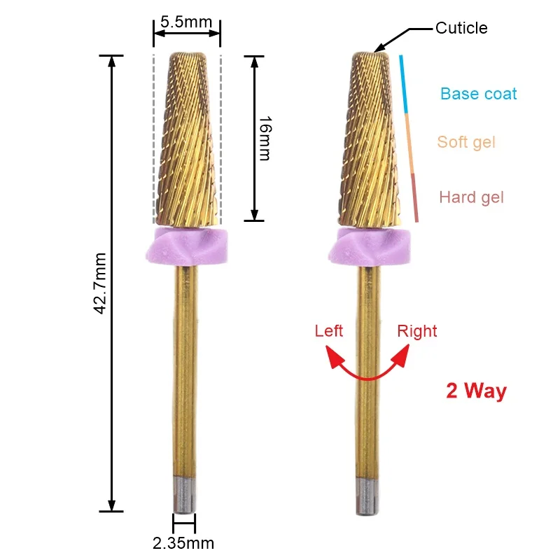 New Titanium Nail Drill Bit 5 In 1 Carbide Bur Mix Cuts Gel Cuticle Tool Manicure Drill Accessories Nail Salon Milling Cutters