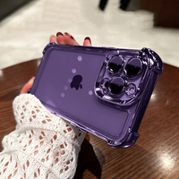 Purple Plating Clear Shockproof Phone Case For iPhone 14 13 16 15 Pro Max Plus XS XR X Hard Acrylic Four Corner Anti-Shock Cover
