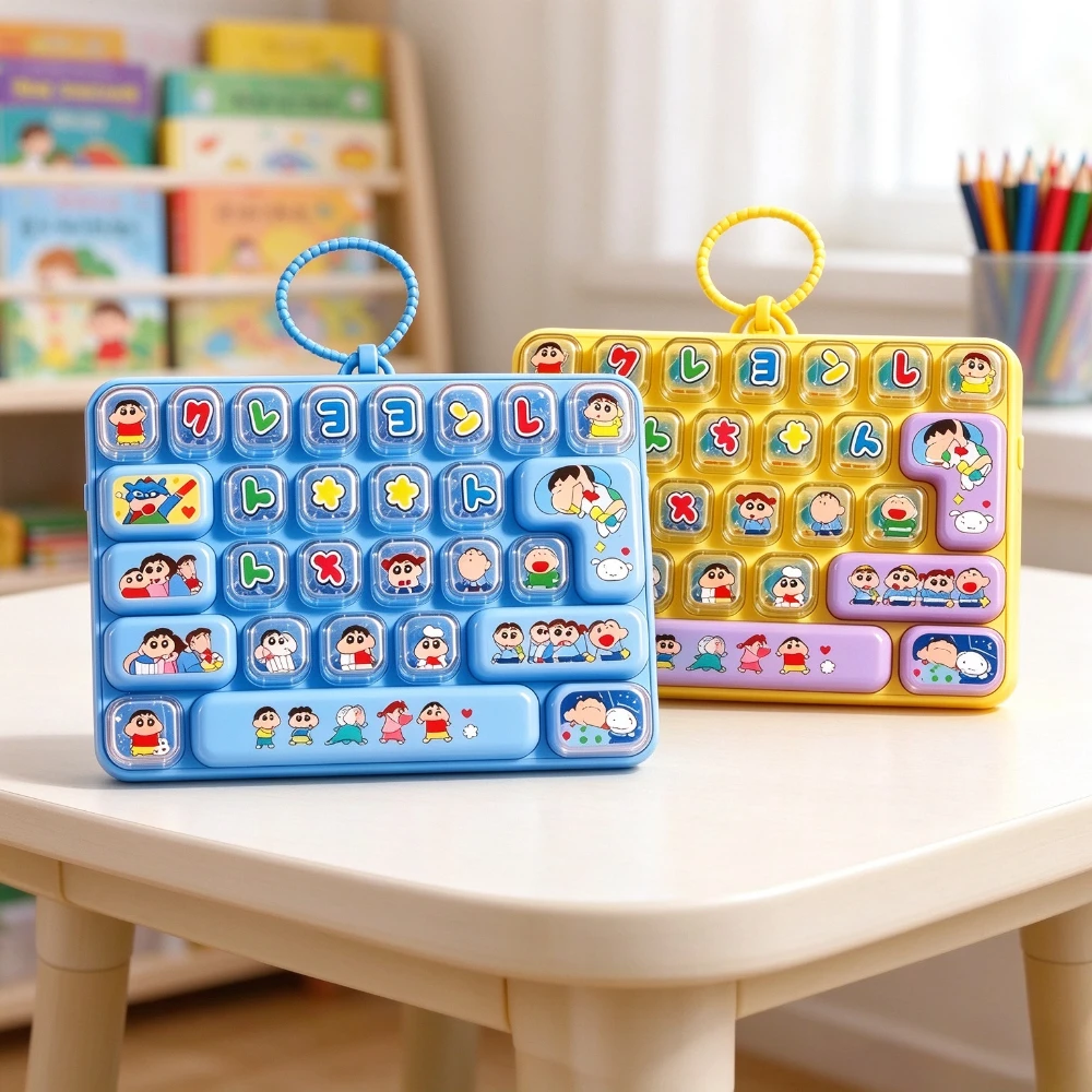 IN STOCK Crayon Shin-chan 26Grid Keycap Clicker Anti Stress Fidget Keyboard Keychain Japanese Alphabet Button Hand Relax Gift