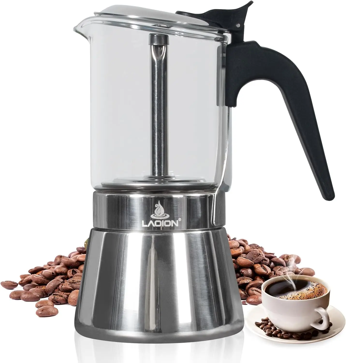 

9-Cup Stovetop Espresso Maker, 360ml Moka Pot with Crystal Glass Top & Stainless Steel for Italian Coffee