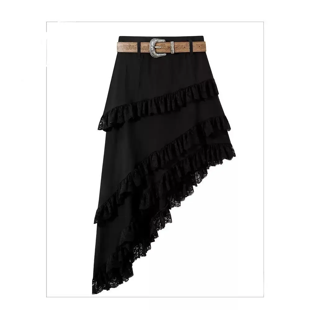 Pure desire sexy skirt women's spring and summer new irregular lace splicing hip long skirts for women