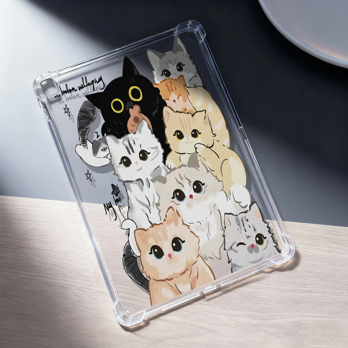 Funda Transparente para Tablet Samsung Galaxy Tab S9 S10 FE A9 A11 S7 S8 Plus con Ilustración de Gatito, Resistente a Impactos