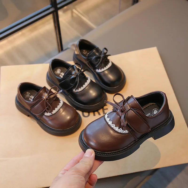 

Kids'Casual Shoes Leather Shoes PU Leather Princess Spring Shoes For Girls Velcro Anti-slip Black Brown Shoes Size 23-36