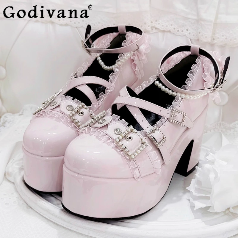 

Original Japanese Mine Lolita Platform Shoes Spring and Autumn New Girls Sweet Elegant Pink High Heels Princess Party Cos Pumps