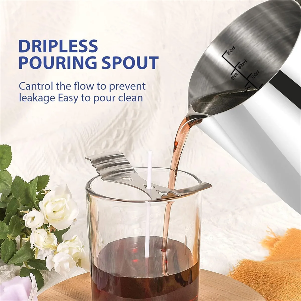 32oz Stainless Steel Wax Melting Pot with Dripless Pouring Spout and Heat-Resistant Handle for Candle Making