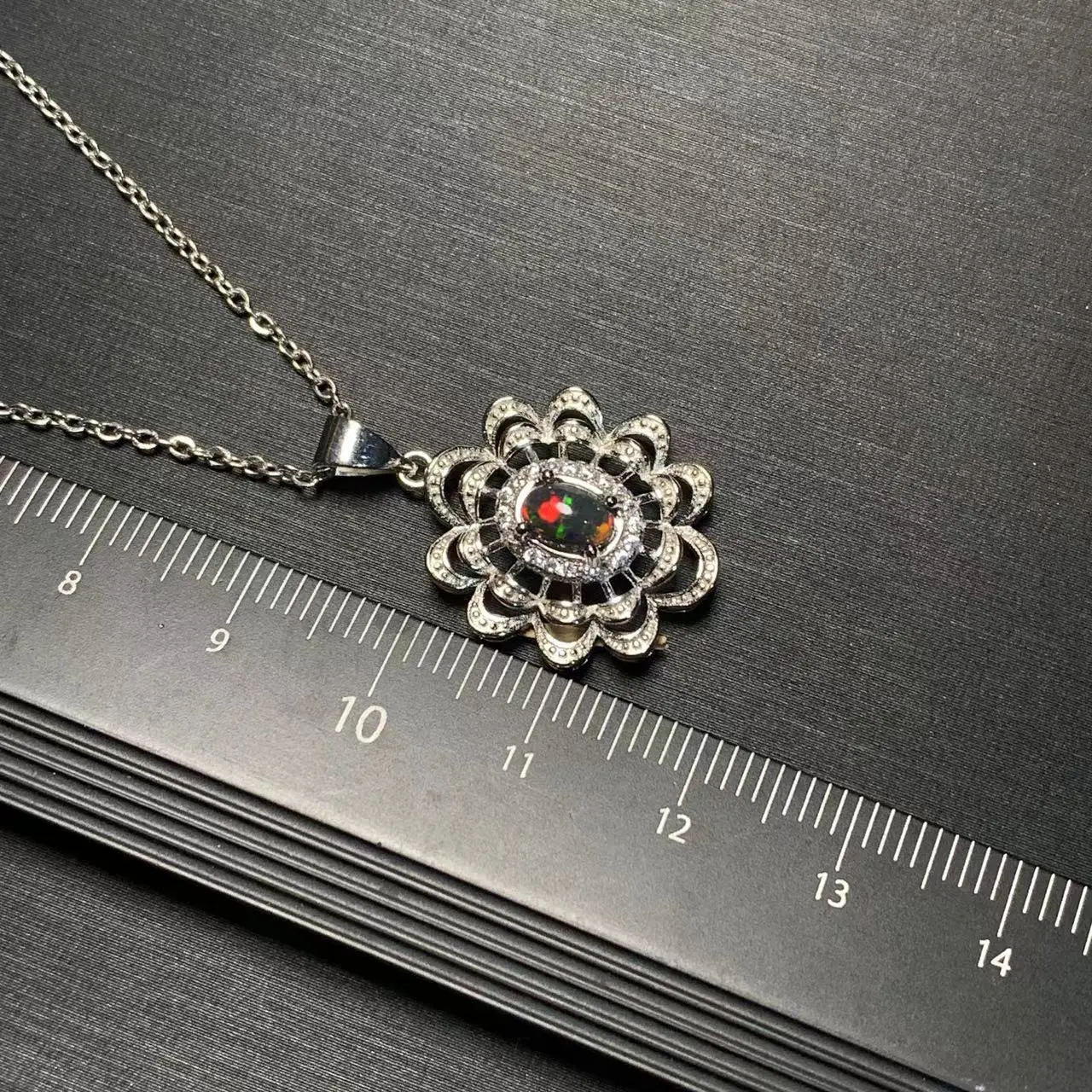 HEYYA STONE Oval Natural Black Opal Pendant Necklace For Women 925 Silver Plated Simple Fine Jewelry Gemstone Classic Style