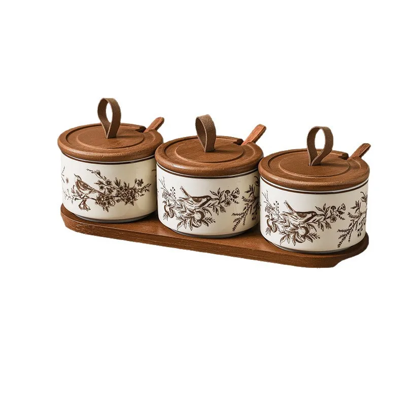 French seasoning jar high-looking ceramic salt shaker with spoon seasoning box kitchen supplies seasoning jar seasoning bottle