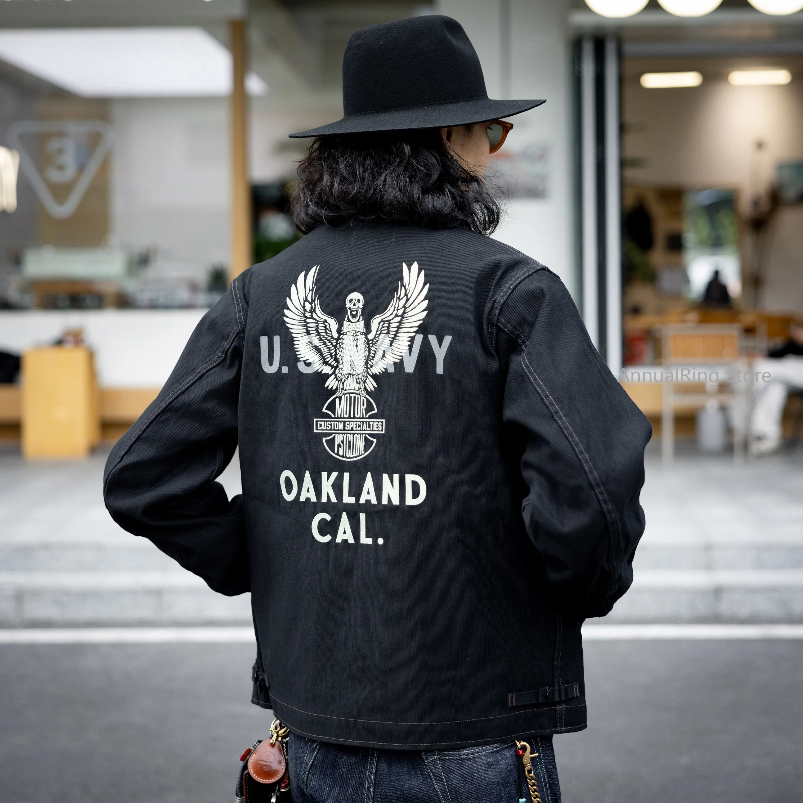 Red Tornado Screaming Eagle Deck Worker Jacket Rugged Style Men's Bedford Cloth Jacket in Black