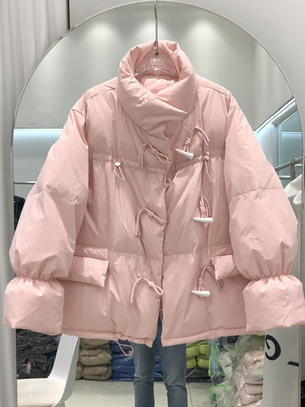 

Cute Short Puffer Jacket Women's Loosely Warm Cotton Bread Style Outerwear Korean Version College Style Winter Coat