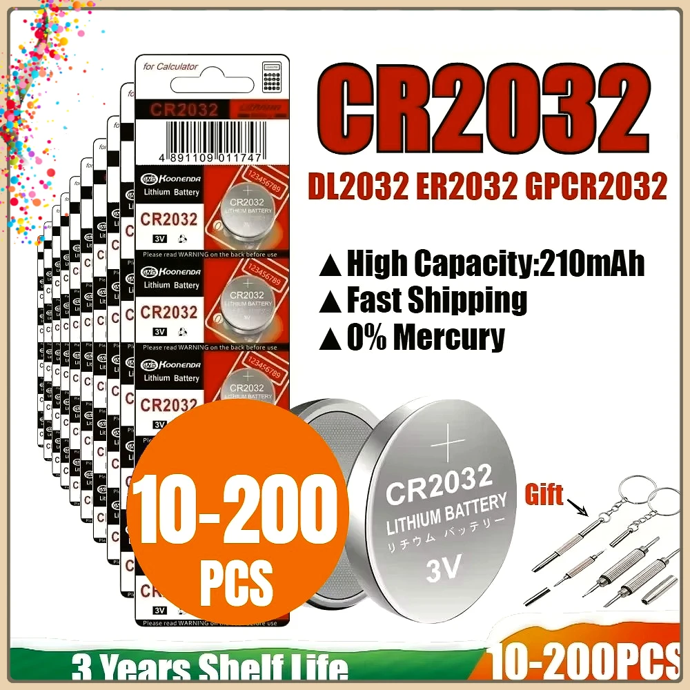 

10-200PCS 210mAh CR2032 3V Premium Lithium Battery For Watch, Toy, Calculator, Car Key,CR 2032 DL2032 ECR2032 Button Coin Cells