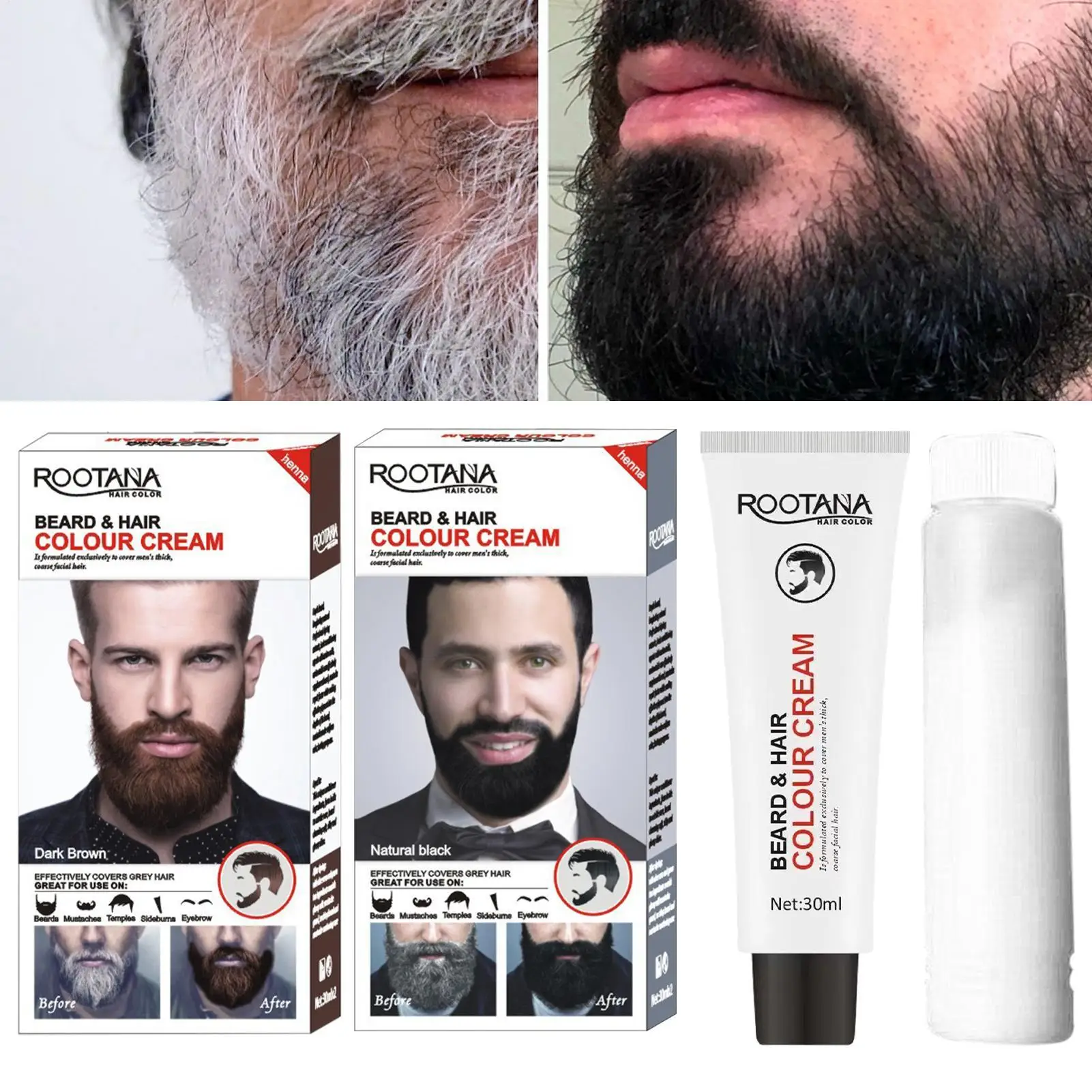 Men Beard Black Dye Tint Cream Mustache Beard Coloring Cream Semi-permanent Men's Fashion Modelling Tools Black Brown Color