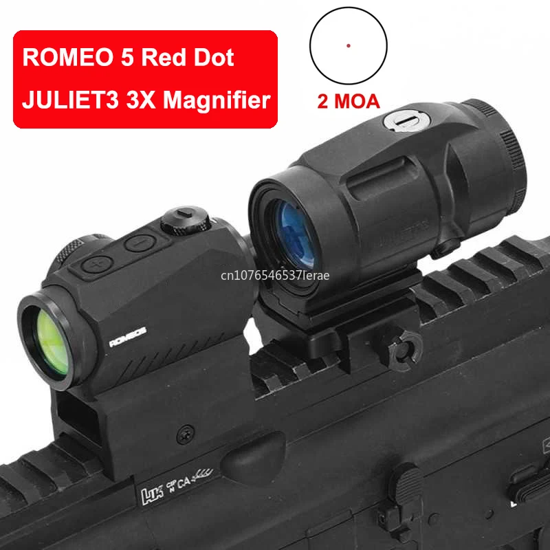 

Top Quality ROMEO5 1x20mm Compact 2 MOA Red Dot Sight JULIET3 3X Magnifier Riflescope Hunting Scope With 20mm Riser Rail Mount