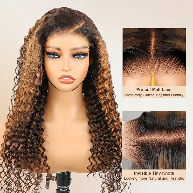 1B30 Highlight Curly Human Hair Wigs 13X6 Hd Lace Front Wigs Brazilian Deep Wave Pre Plucked Hairline Pre Cut Lace 5x5 Glueless Wigs