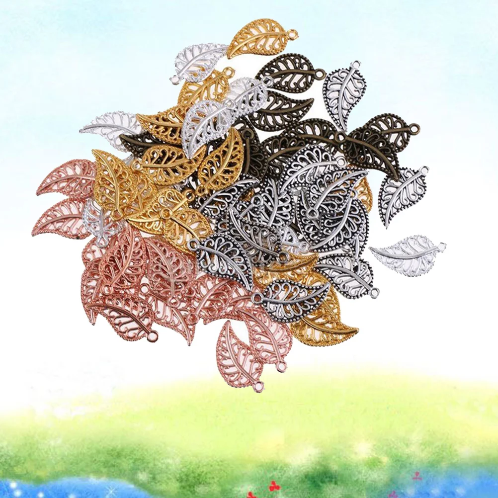 75 Pcs Leaf Necklace Fairy Charms DIY Jewelry Making Keychain Accessories Braclets Pendant Alloy Assorted