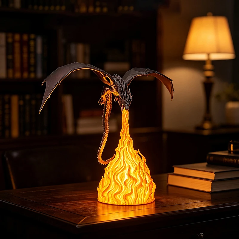 3D Kreative Druck-Drachenflammen-Lampe LED Tischlampe Nachttischlampe Modische Heimdekoration Ornament Beleuchtung Dekoration – Detail 8