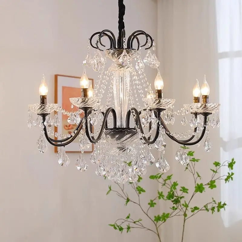 Newly Black Candle Chandelier Nordic Contemporary Crystal Pendant Lamps European crystal chandeliers Lighting AC Home Decoration