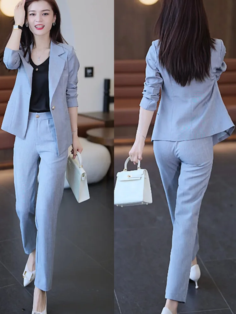 

Two Pieces Sets Women's Temperament Office Wear Blazers High Waist Pants Chic Vintage Professional Elegant Outerwear New