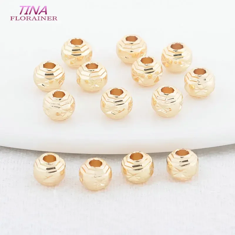 20PCS 5*6MM 14K Gold Color Brass Big Holes Flower Pattern Beads Spacer Beads Bracelet High Quality Diy Jewelry Accessories