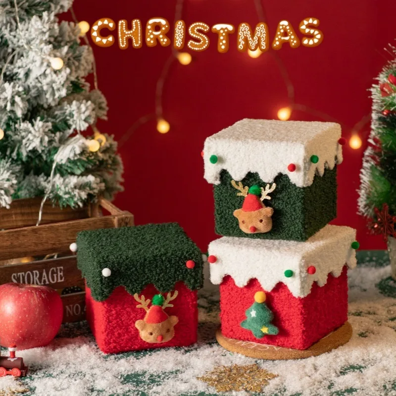 

Christmas Eve Apple Gift Box Reindeer Xmas Tree Felt Box With Ribbon Multifunctional Plush Candy Treat Box For Snacks Christma