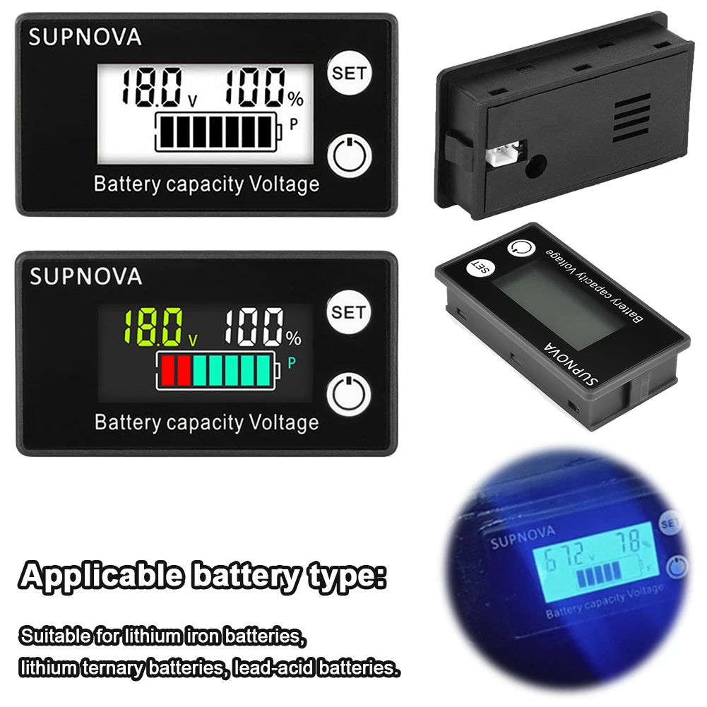 DC 8V-100V Car Motorcycle Voltmeter LCD Display Voltage Gauge Lead-acid Lithium LiFePO4 Voltage Tester Digital Electricity Meter