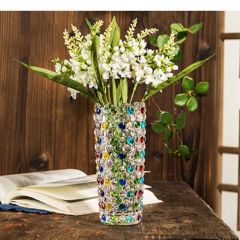 Painted Glass Vase Hydroponics Flower Pots Decorative Arrangement Desk Decoration Circle Dot Floral Vases