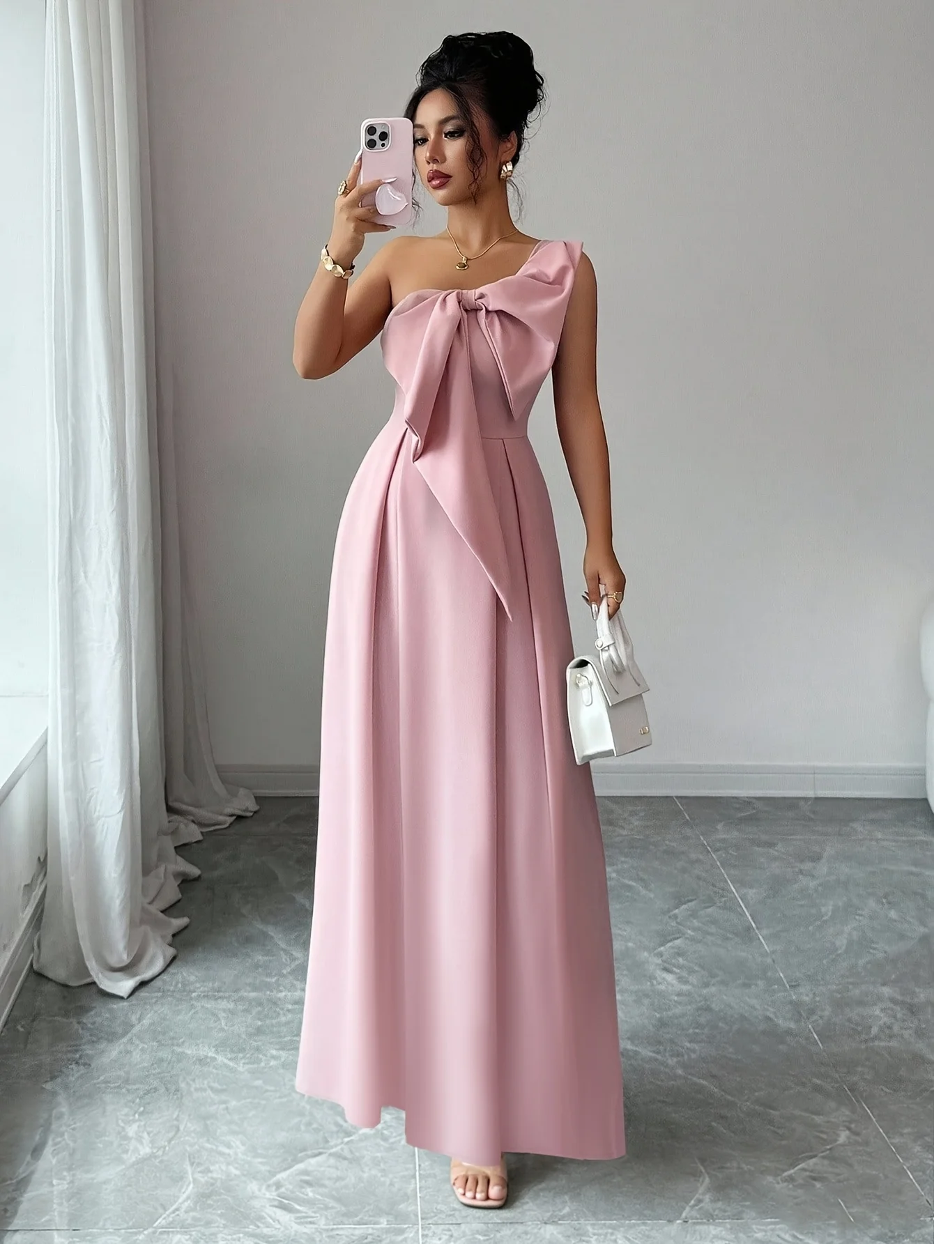 Robes pour femmes 2026 Nouvelle collection été – Robe ajustée à col asymétrique sans manches avec nœud, coupe trapèze – Vestidos de Verano Mujer Q5931